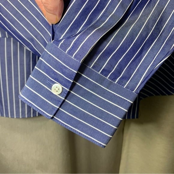 TomorrowLand Blouse Sz 38 Blue White Lines Long Sleeve Classic Made in Japan - Picture 9 of 14